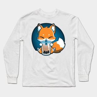 Cute Fox Drinking Cold Drink Long Sleeve T-Shirt